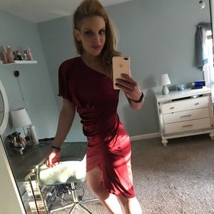 Asymmetrical maroon dress